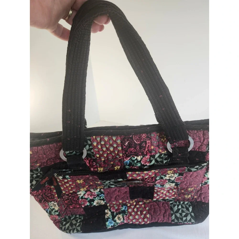 Donna Sharp Quilted Patchwork Shoulder/Tote Bag Burgundy Black Floral Paisley